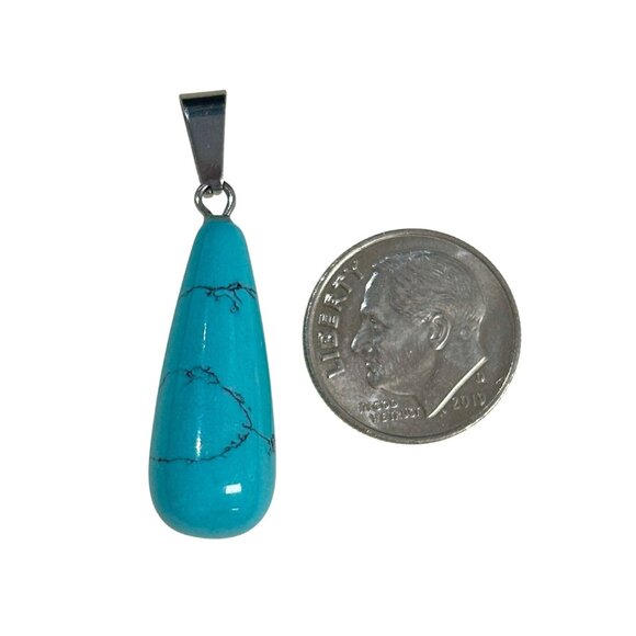 NEW Turquoise Tear Drop 1 inch Pendant With Silver-Tone Bail - Picture 2 of 4